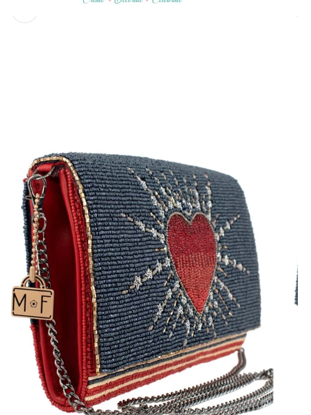 Mary Frances SPECTACULAR Navy Beaded Crossbody with Red Heart and Gold Accents